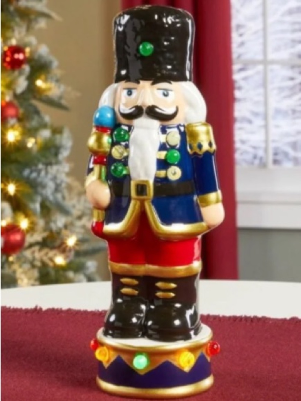 Ceramic Holiday Nutcracker Figurine in Blue, Red & Black
